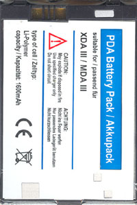 Akku MDA III/XDAIII/VPA3 /Qtek/i-mate/S66/HTC/Orange/Dopod1600mAh Lithium-Polymer