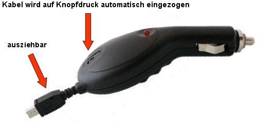 KFZ-Ladekabel auziehbar f�r LG ( Modelle siehe Text )